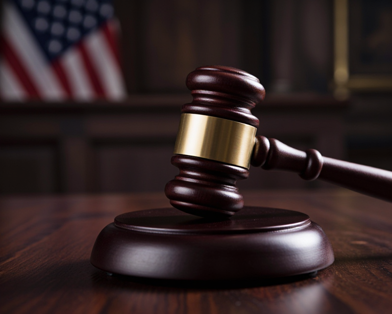 Judicial Gavel and American Flag