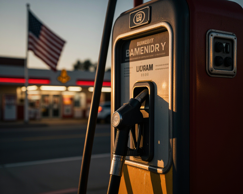 American Gas Station at Twilight