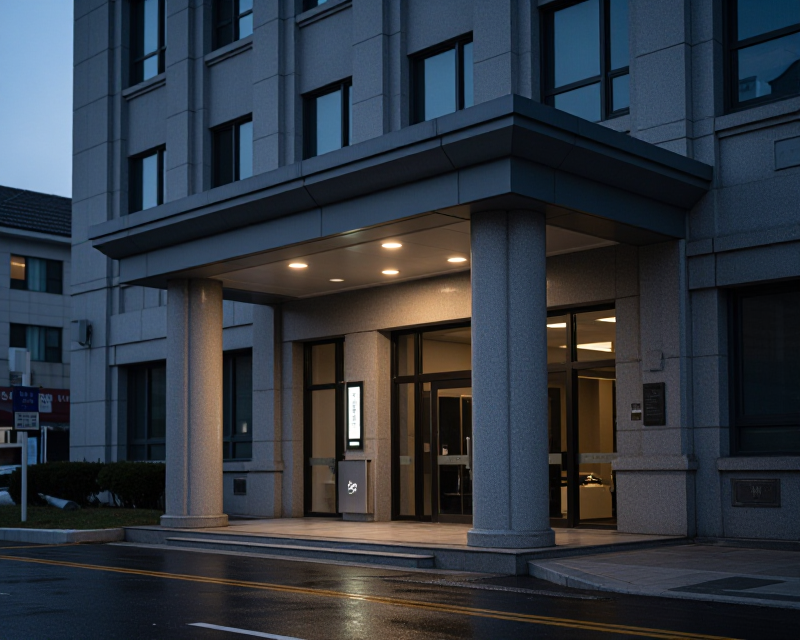 Somber Korean Courthouse Atmosphere